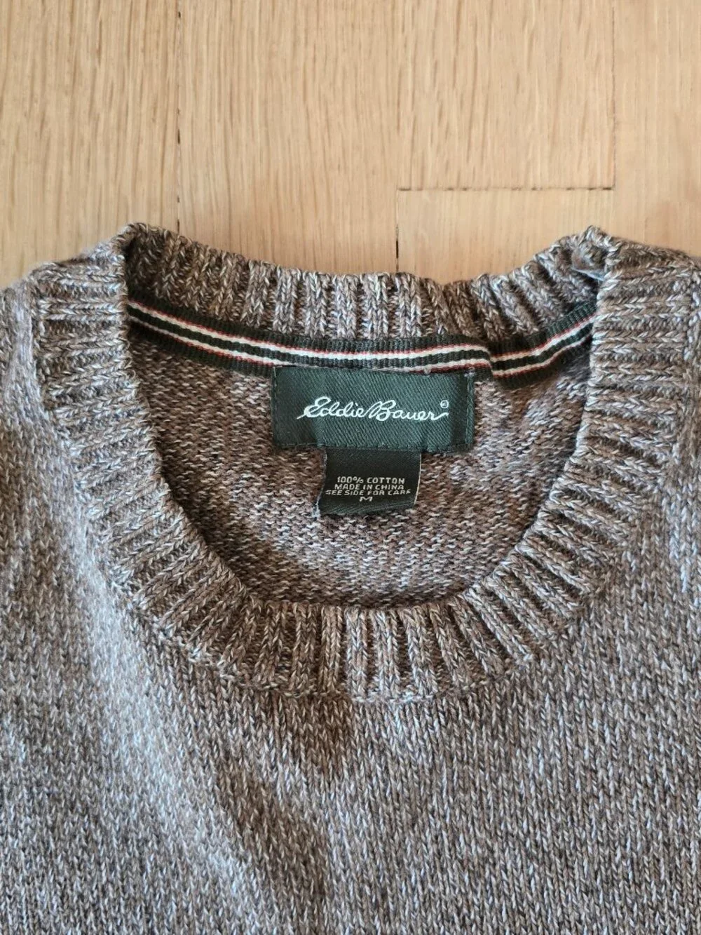 Eddie Bauer Knit Pullover Sweater Tan Men’s Medium 100% Cotton